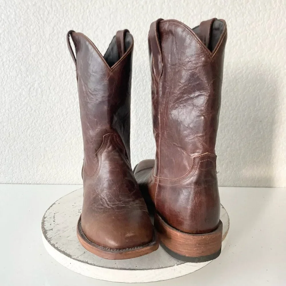Classic Brown Leather Cowboy Boots - Picture 1 of 10